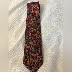 Ferrell‎ Reed 100% Silk Burgundy/Gold Geometric Tie Vintage